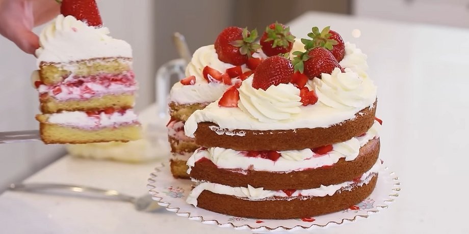 Торт с клубникой, торт, простой рецепт торта, как приготовить торт