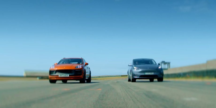 Porsche Macan, Tesla, Tesla Model Y, Видео, Кроссоверы, Электромобили, Заезд, Гонки, Трек