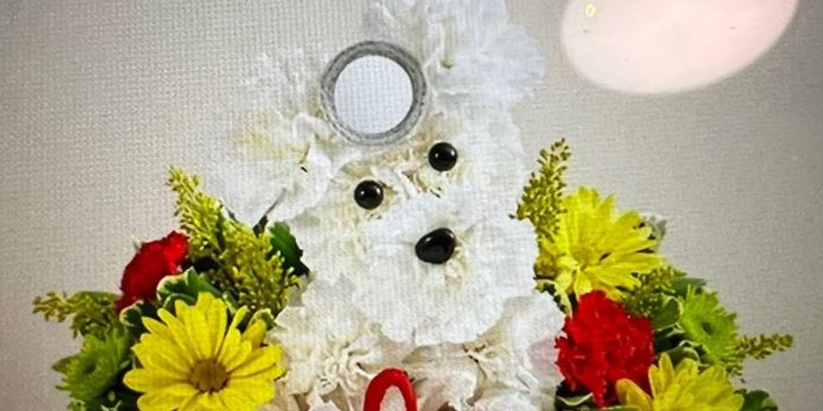 Букет в форме собачки, цветочные композиции, цветы, подарок сестре, странные истории, курьезы, приколы, приколы