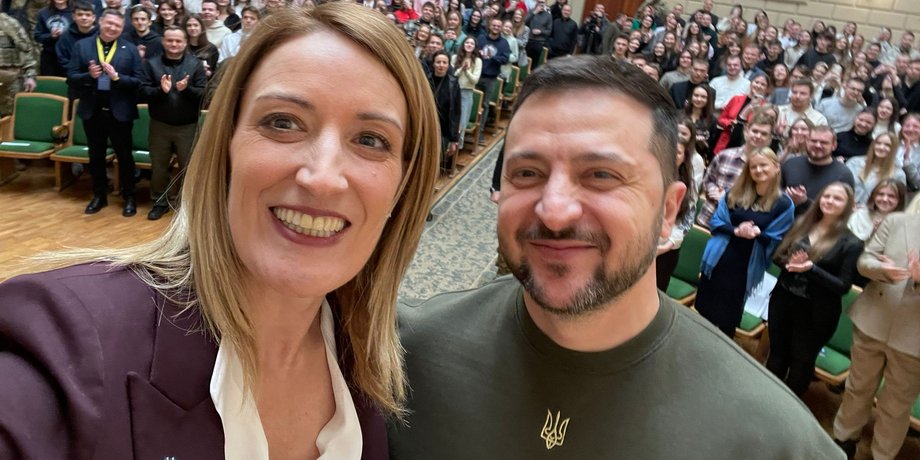 Роберта Метсола и Владимир Зеленский