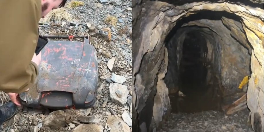 Старая шахта, мусорный бак, нашли подземелье, туристы, гуляли в горах, необычная находка, спустились в подземелье, тоннель, осыпались камни