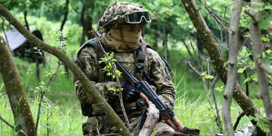 боец в летнем лесу, боец всу, украинский солдат