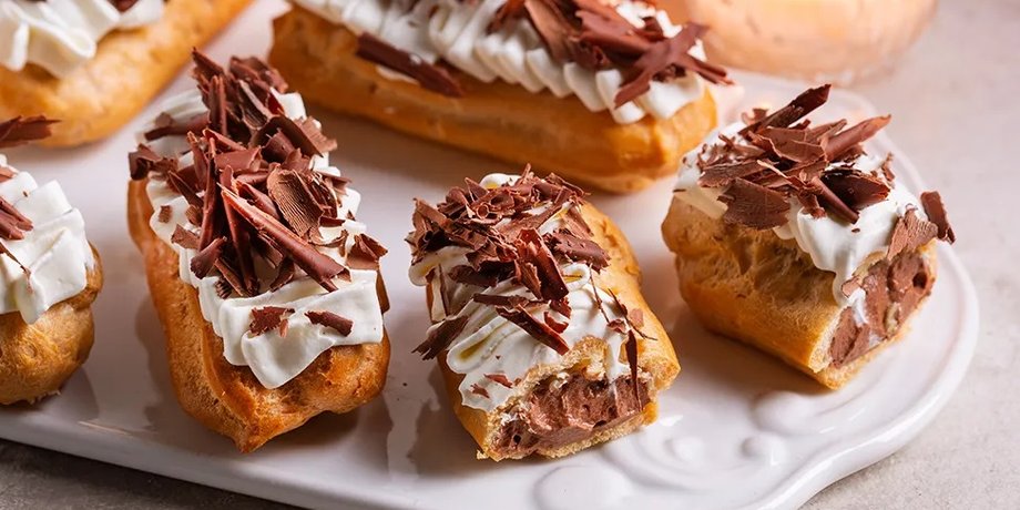 Классические заварные пирожные, заварные пирожные, шоколадный крем