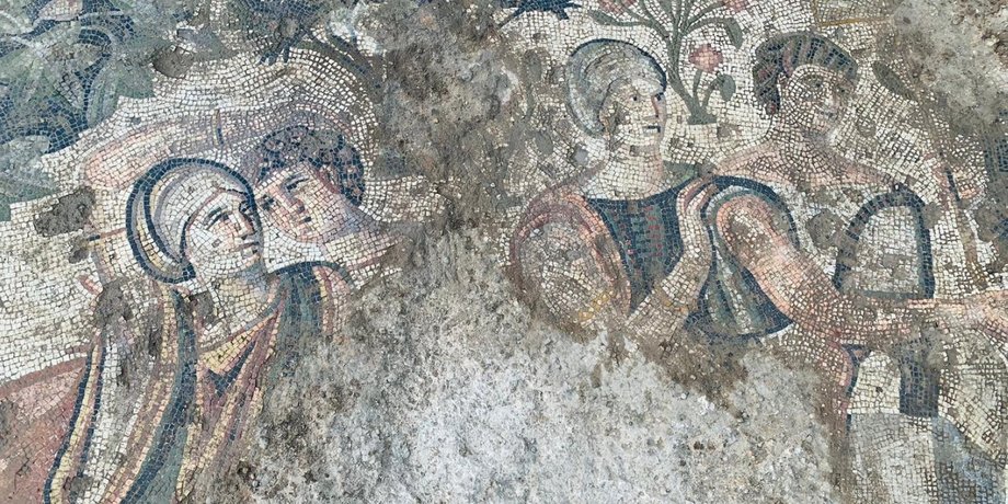 мозаика, люди, застолье, фото