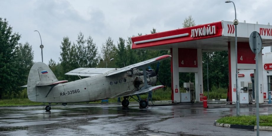 Российский самолет малой авиации на АЗС "Лукойл"