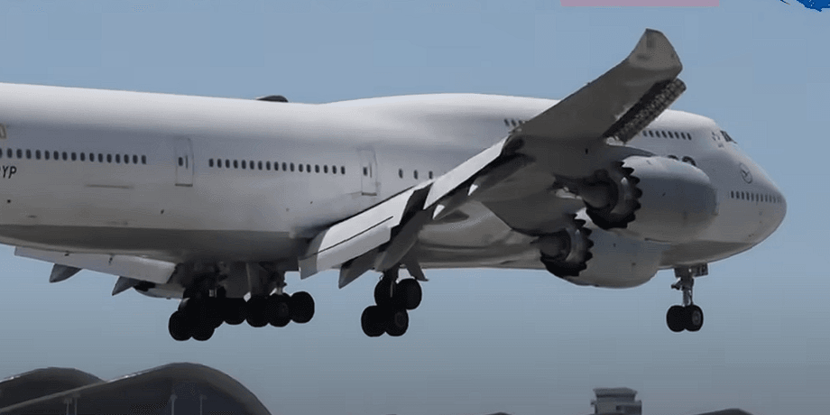 Посадка літака, шасі, невдала посадка, Boeing 747, вірусне відео, колеса літака, дим, літак підстрибнув, посадкова смуга