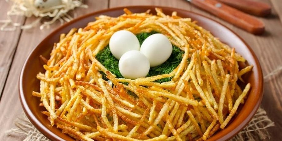 салат гнездо глухаря, гнездо глухаря, салат гнездо глухаря, популярный салат, рецепт салата