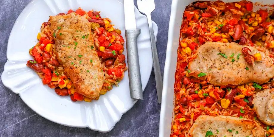 Кассероль по-мескикански, свиные отбивные, рецепт