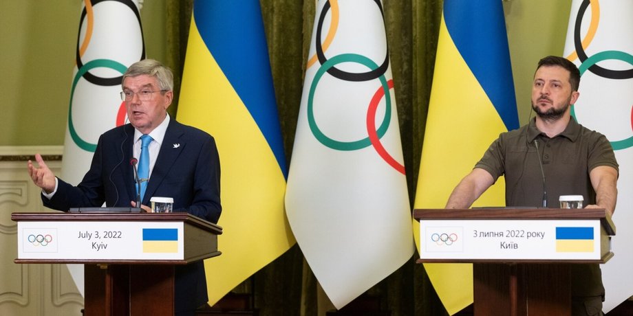 Президент МОК Томас Бах , президент Украины Владимир Зеленский