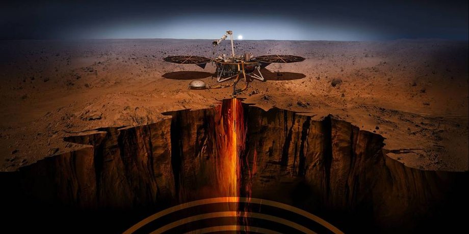 Посадка зонда InSight на Марс в представлении художника. NASA/JPL-Caltech