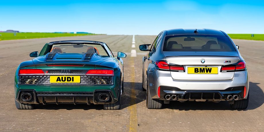 Audi, Audi R8, BMW, BMW M5, Суперкар, Седан, Авто, Автомобили, Фото, Гонки, Заезд, Видео