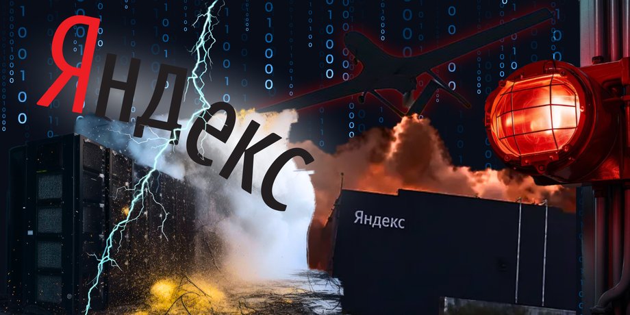 Колаж на тему ударів по датацентрах "Яндекса" в Росії