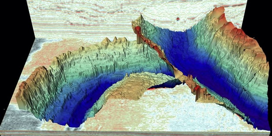 Тунельные долины сейчас скрыты  донным илом Северного моря, но их очертания видны благодаря сейсмическим данным.