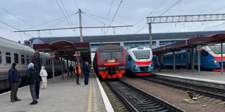 Прибуття двох поїздів на вокзал у Сімферополі