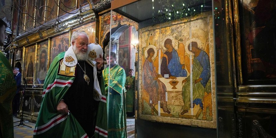 патриарх кирилл, троица, икона троица, скандал, третяковская галерея, андрей рублев
