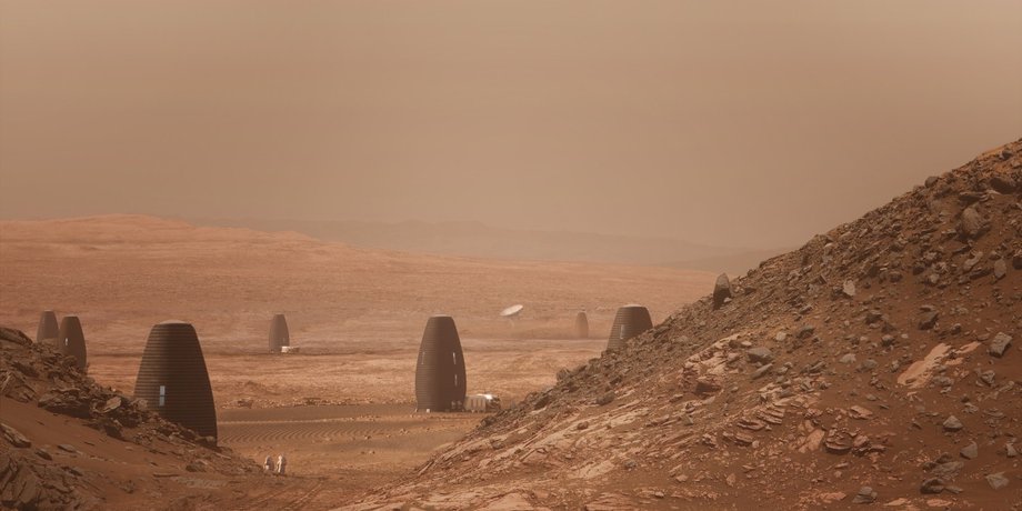 Будущая марсианская колония. Иллюстрация AI SpaceFactory