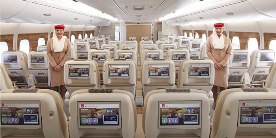 Премиум-эконом класс, Emirates Airlines, A-380, Обслуживание, Самолет, Пассажиры