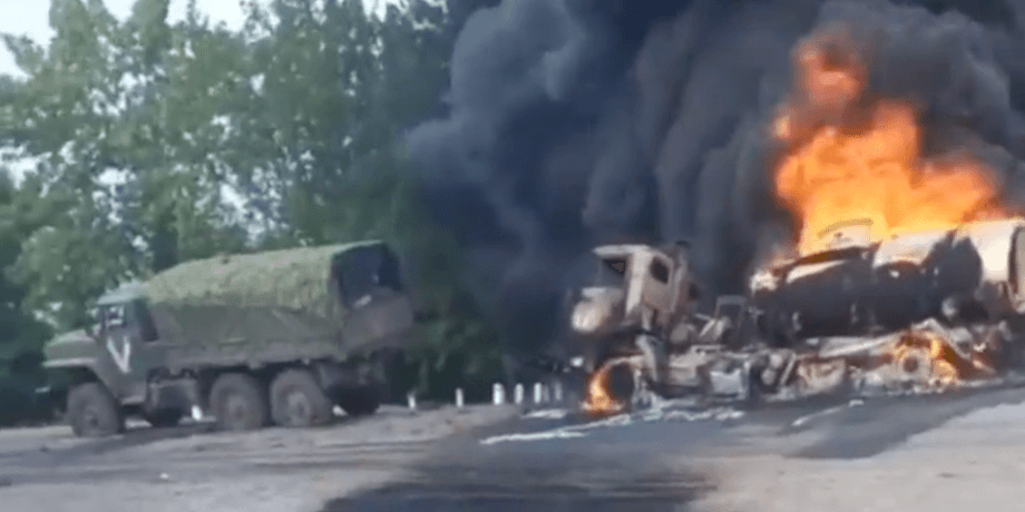уничтоженная техника, Каховка, оккупанты, колонна техники, уничтоженная российская техника