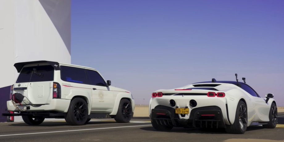 Ferrari SF90 Stradale, Nissan Patrol, Авто, Автомобілі, Суперкар, Перегони, Заїзд, Відео, Блогери, Позашляховик