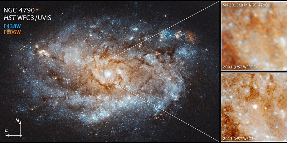 Сверхновая SN 2012au снова сияет благодаря пульсару NASA/ESA/J. DePasquale