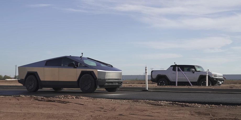 Tesla, Tesla Cybertruck, GMC, GMC Hummer EV, Авто, Автомобили, Пикапы, Электромобили, Заезд, Видео