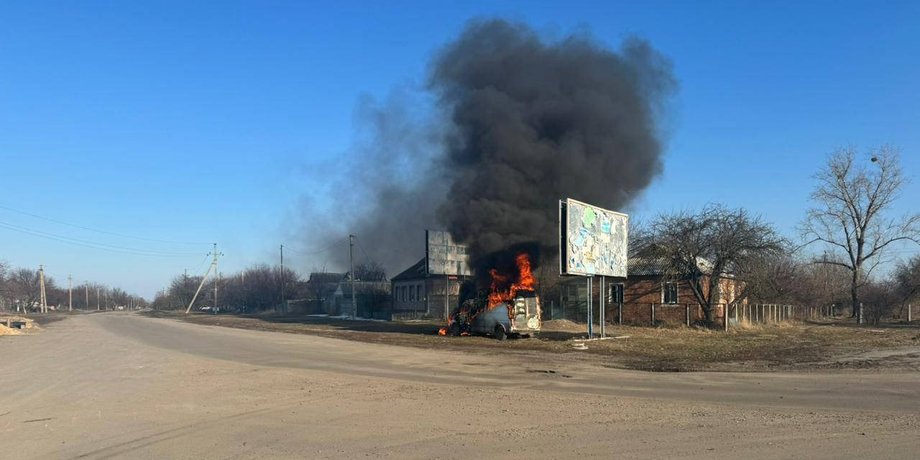 Обстрел, Волчанск, автомобиль, пожар, Харьковская область, дрон, БПЛА, война, фото