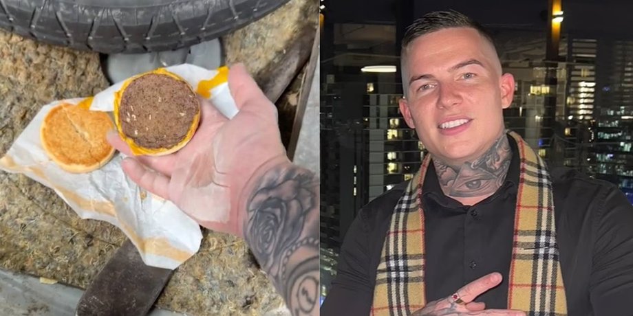 Чизбургер, которому несколько лет, бургер, McDonald's, еда, нашел окаменевшей бургер, разбил молотком, соцсети, фастфуд