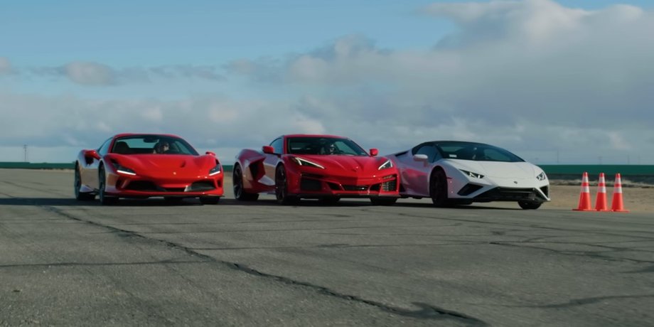 Chevrolet Corvette, Ferrari F8, Huracan Evo, Суперкари, Заїзд, Гонки, Блогери, Відео, Драг-рейсинг, Авто, Автомобілі