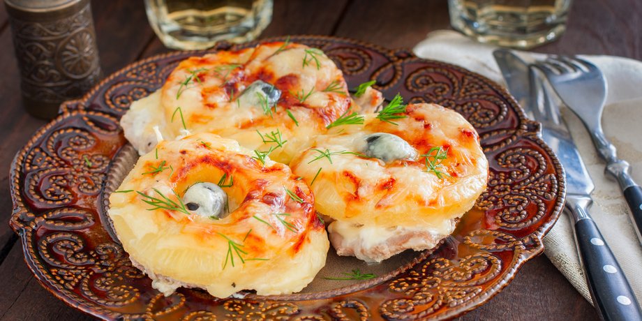 Мясо по-французски с ананасами, Мясо по-французски, свинина с ананасами, свинина в духовке, запеченное мясо