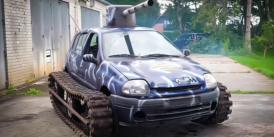 танк Renault Clio с башней и гусеницами создали в Нидерландах.