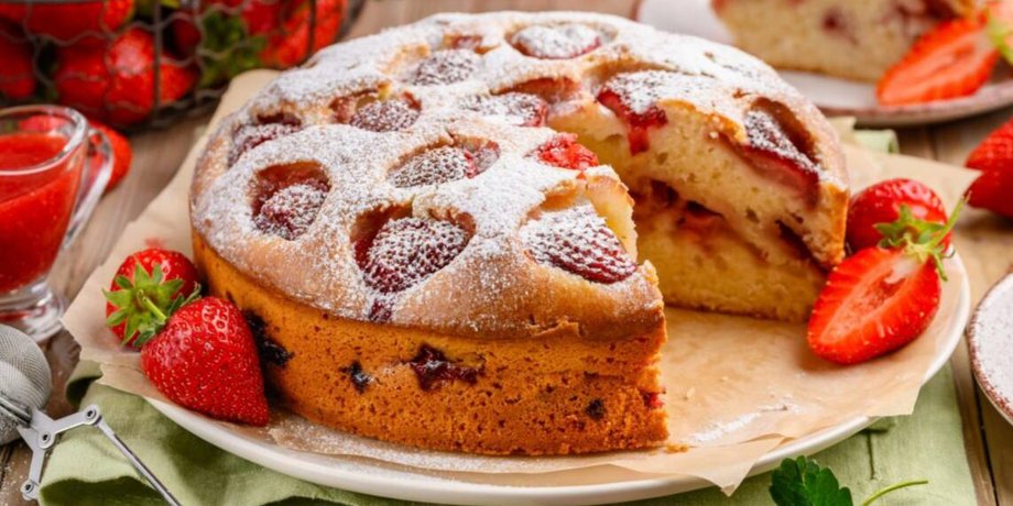 Шарлотка с клубникой, выпечка, сезонная выпечка