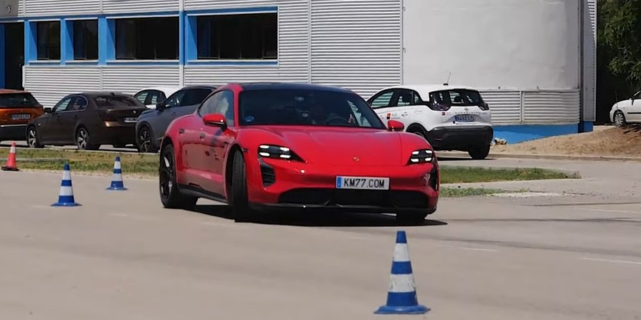 Porsche, Porsche Taycan, Porsche Taycan GTS, Авто, Автомобили, Электромобили, Лосиный тест, Видео