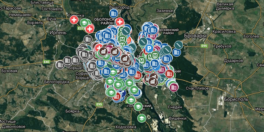 Киев, интерактивная карта, бомбоубежища, кгга