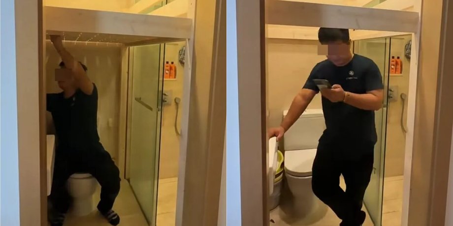 Чоловік переробив вбиральню на крихітну квартиру, невелике житло, ліжко в туалеті, ліжко над унітазом, компактний простір