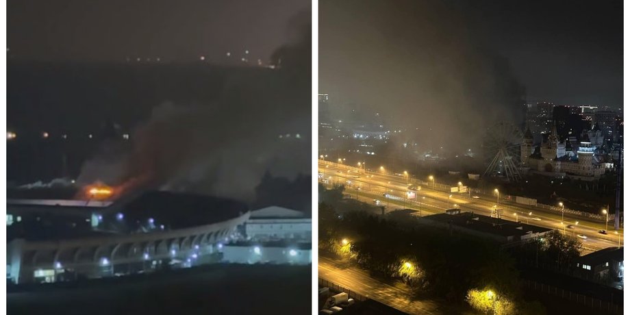 пожар в Измайловском Кремле в Москве