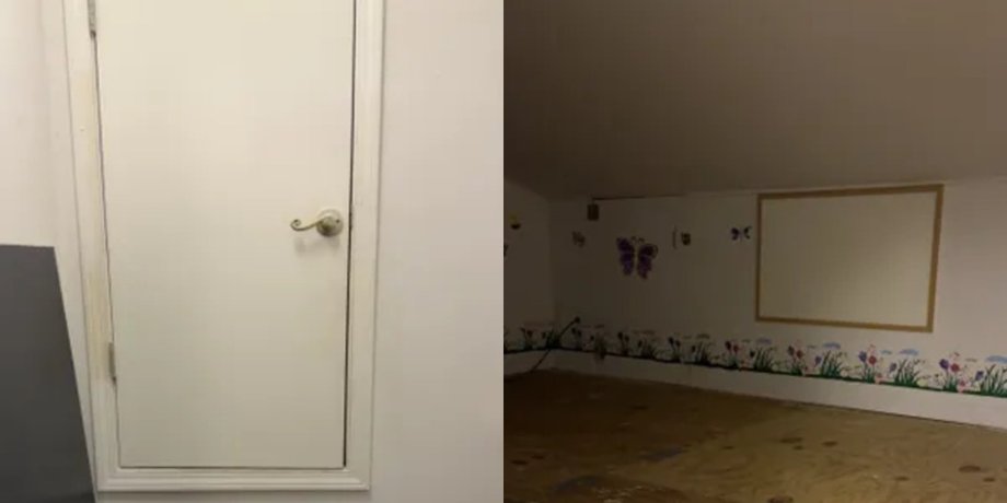 Жутка игровая комната, тайная комната в доме, новый дом, комната за дверью, тайная дверь, покупка дома, недвижимость
