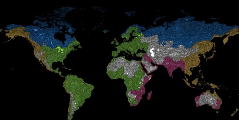 карта річок, річки світу, куди впадають річки