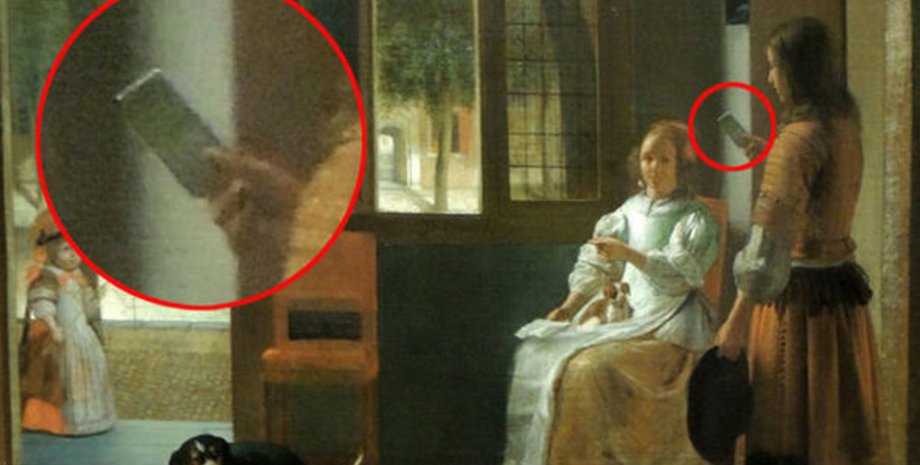 Подорож у часі, картина, телефон, iPhone, Apple, смартфон, малюнок, картина 353-річної давності