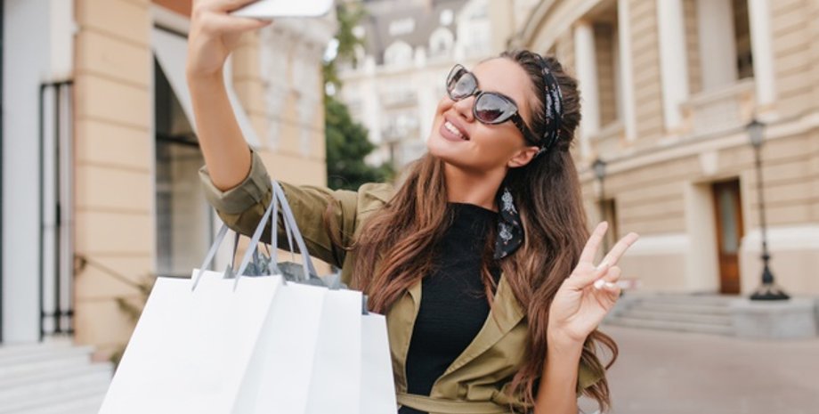 селфи, шоппинг, девушка