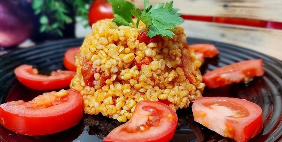 Плов з булгуру з помідорами, булгур, булгур рецепт, плов з булгуру