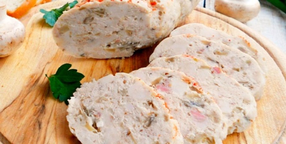 рецепт домашней колбасы, колбаса вареная, куриная колбаса, простой рецепт домашней колбасы