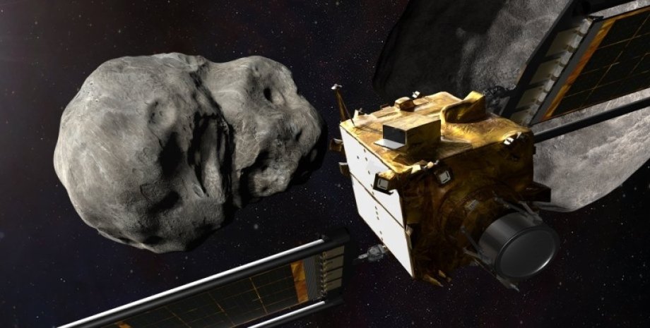 Космический аппарат DART должен изменить траекторию полета астероида Диморф. Иллюстрация