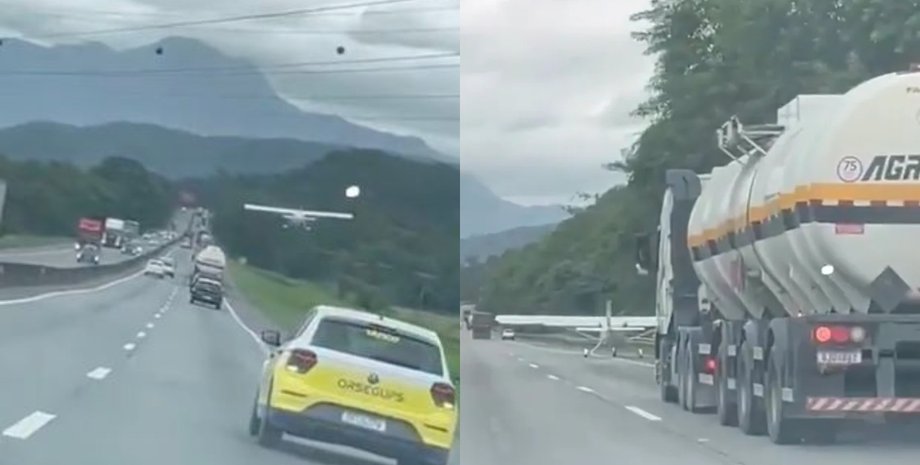 Падение самолета, крушение самолета, самолет на дороге, самолет на оживленной трассе, застал водителей врасплох, пилот самолета, пилот посадил самолет на дорогу