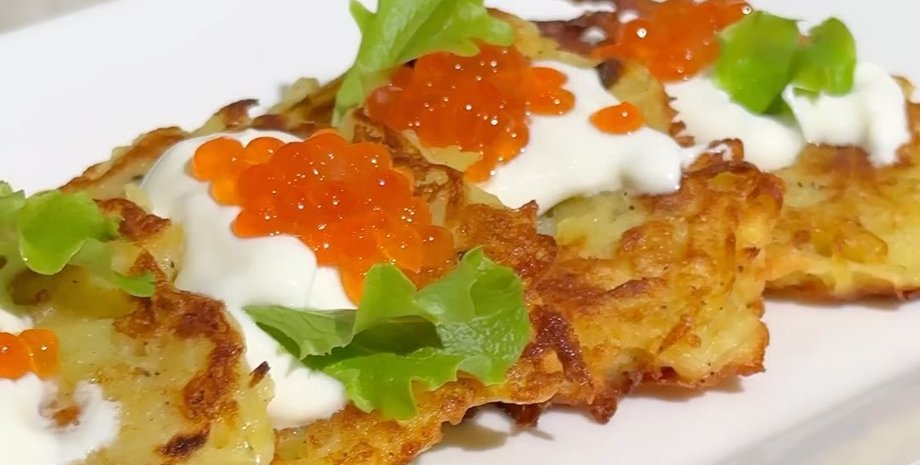 деруны, деруны с икрой, морепродукты