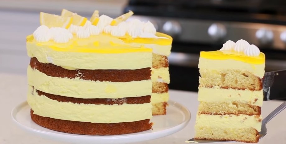 Лимонный торт, торт с лимонным муссом, рецепт торта, как приготовить лимонный торт