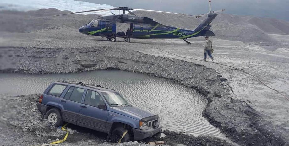 Джип і вертоліт, Jeep Grand Cherokee, застрягло авто, Sikorsky UH-60 Black Hawk