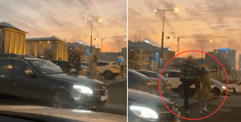 Поляк избил украинку, драка в Польше, конфликт в Польше, драка на парковке, конфликт на парковке