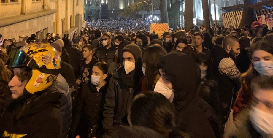 толпа, митинг, протесты, тбилиси