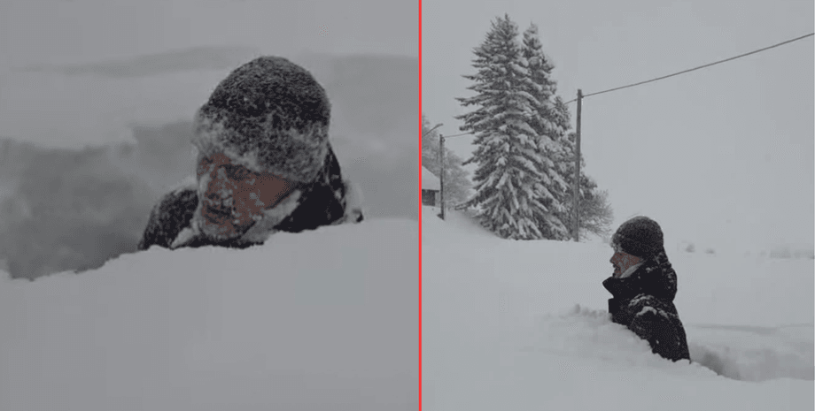 Мужчина показал значительный снег в Швейцарии после непогоды