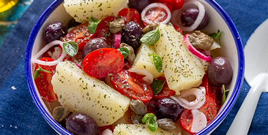 Постный восточный салат, салат с картофелем, салат фото